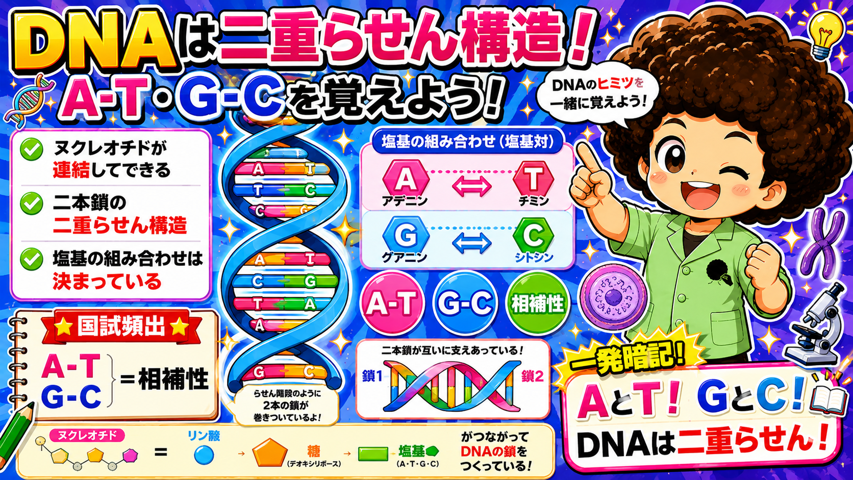 ヌクレオチドが連結し、二本鎖の二重らせんをつくる