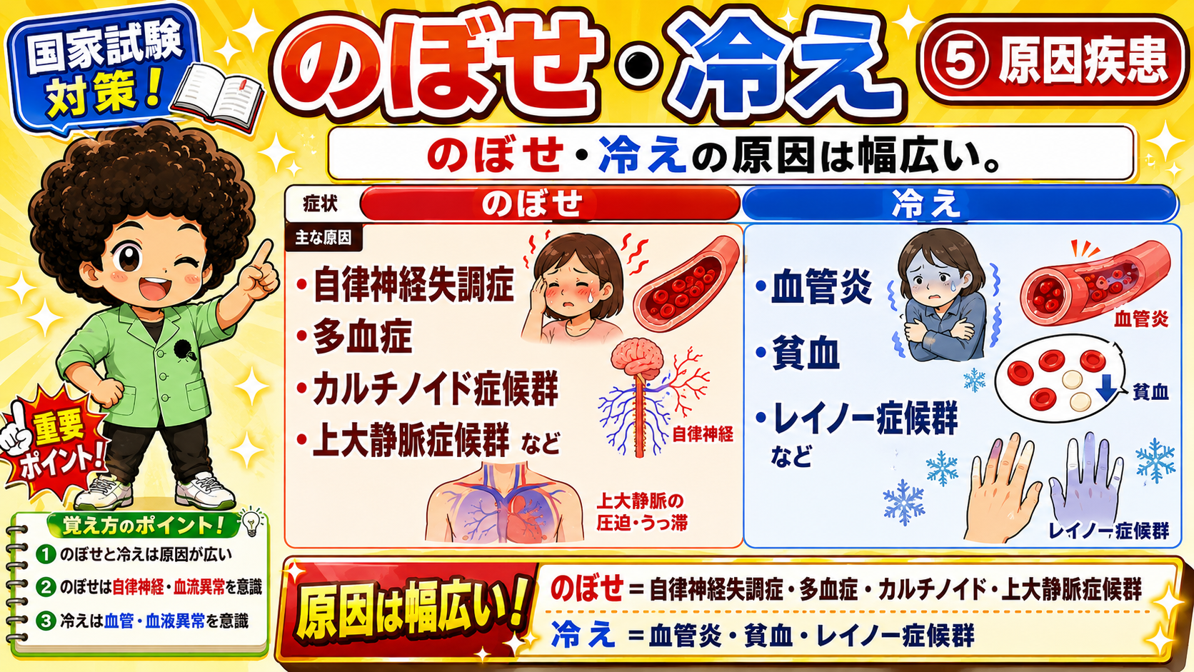 のぼせと冷えの原因疾患の対比（原因は幅広い）