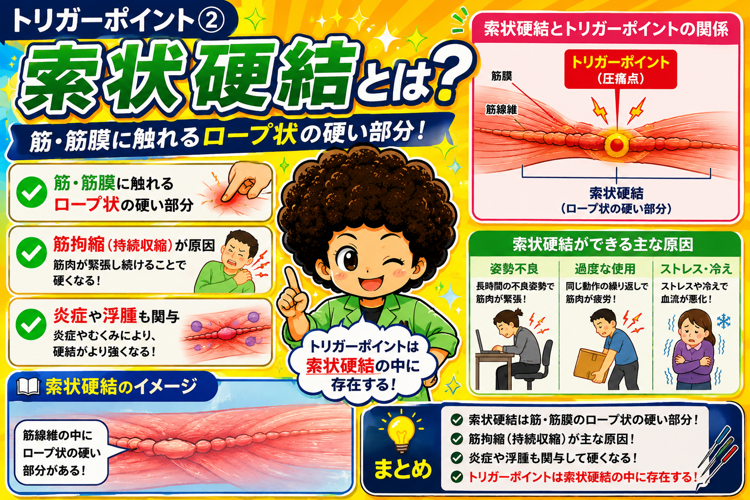 索状硬結＝ロープ状の硬結。トリガーポイントはこの中に存在する