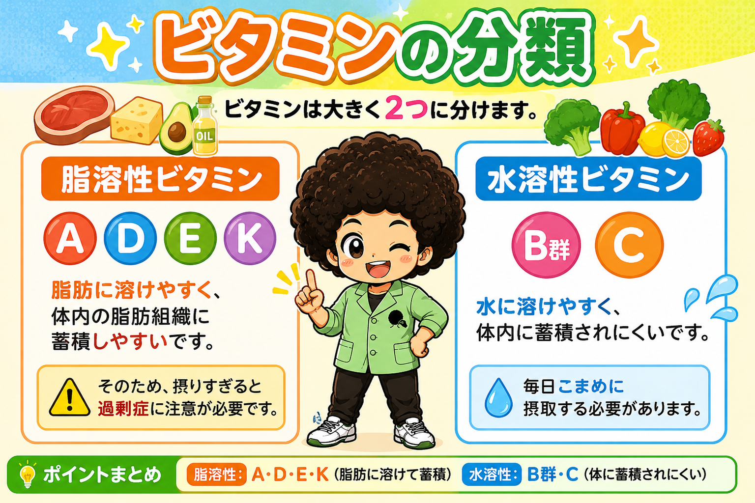 脂溶性A・D・E・K／水溶性B群・Cの2分類