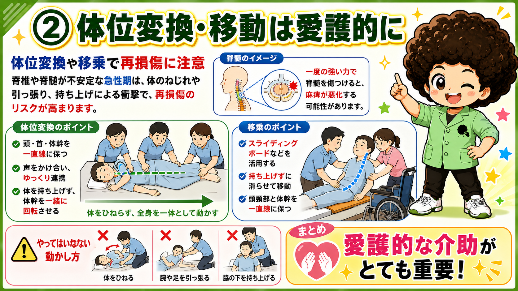 ねじらず、全身を一体として動かす