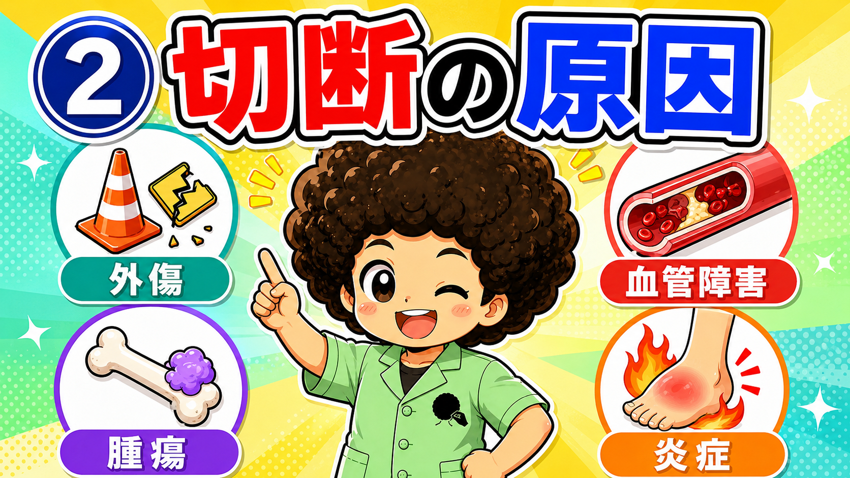 切断の4大原因＝外傷・血管障害・腫瘍・炎症