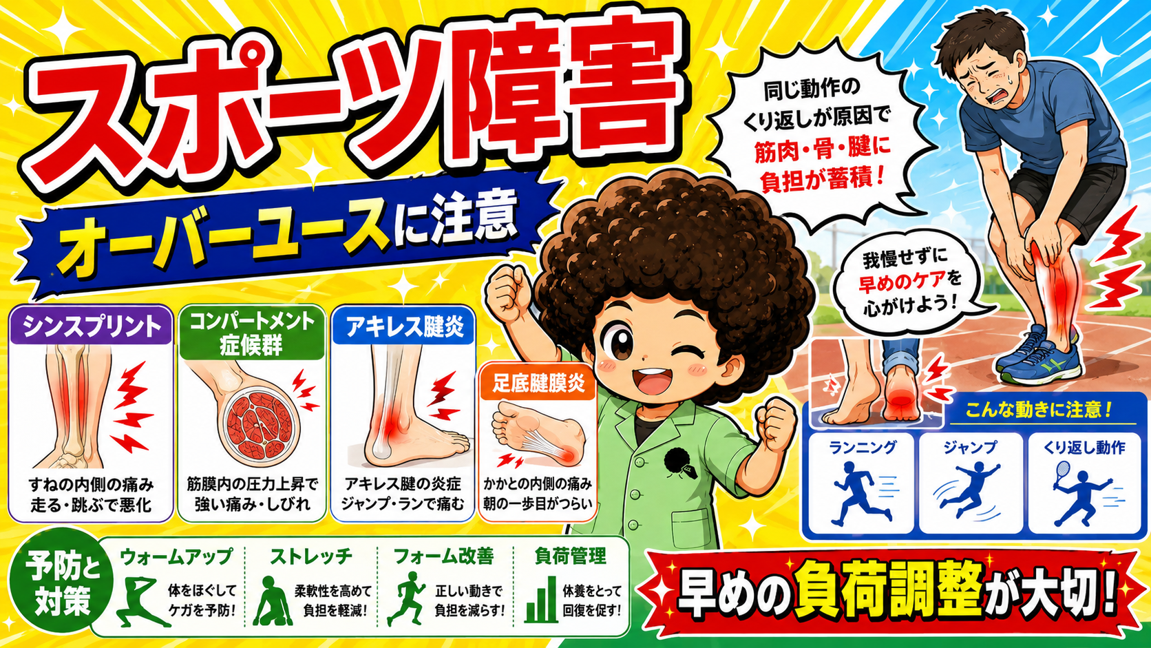 オーバーユースによる代表的な下肢のスポーツ障害