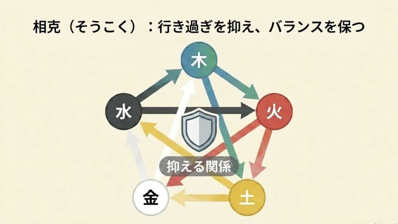 相克：一つ飛ばしの星型に働く「抑える関係」