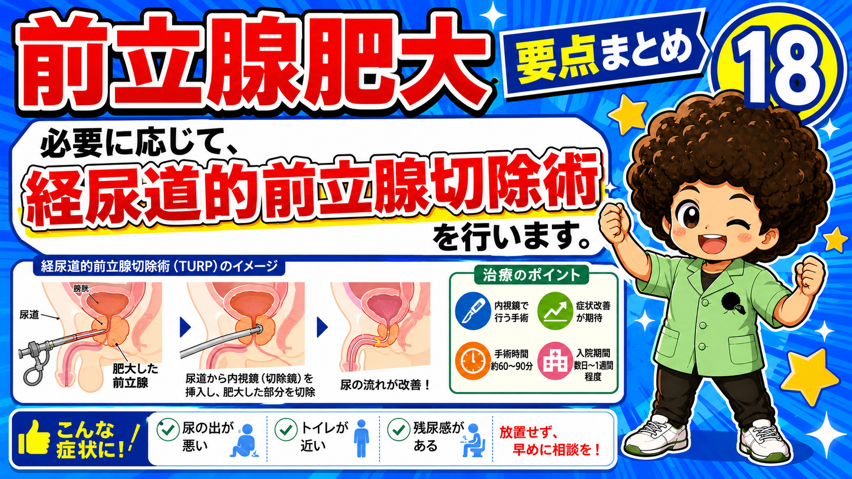 経尿道的前立腺切除術(TURP)のイメージ:内視鏡で肥大した前立腺組織を切除し、尿の流れを改善する