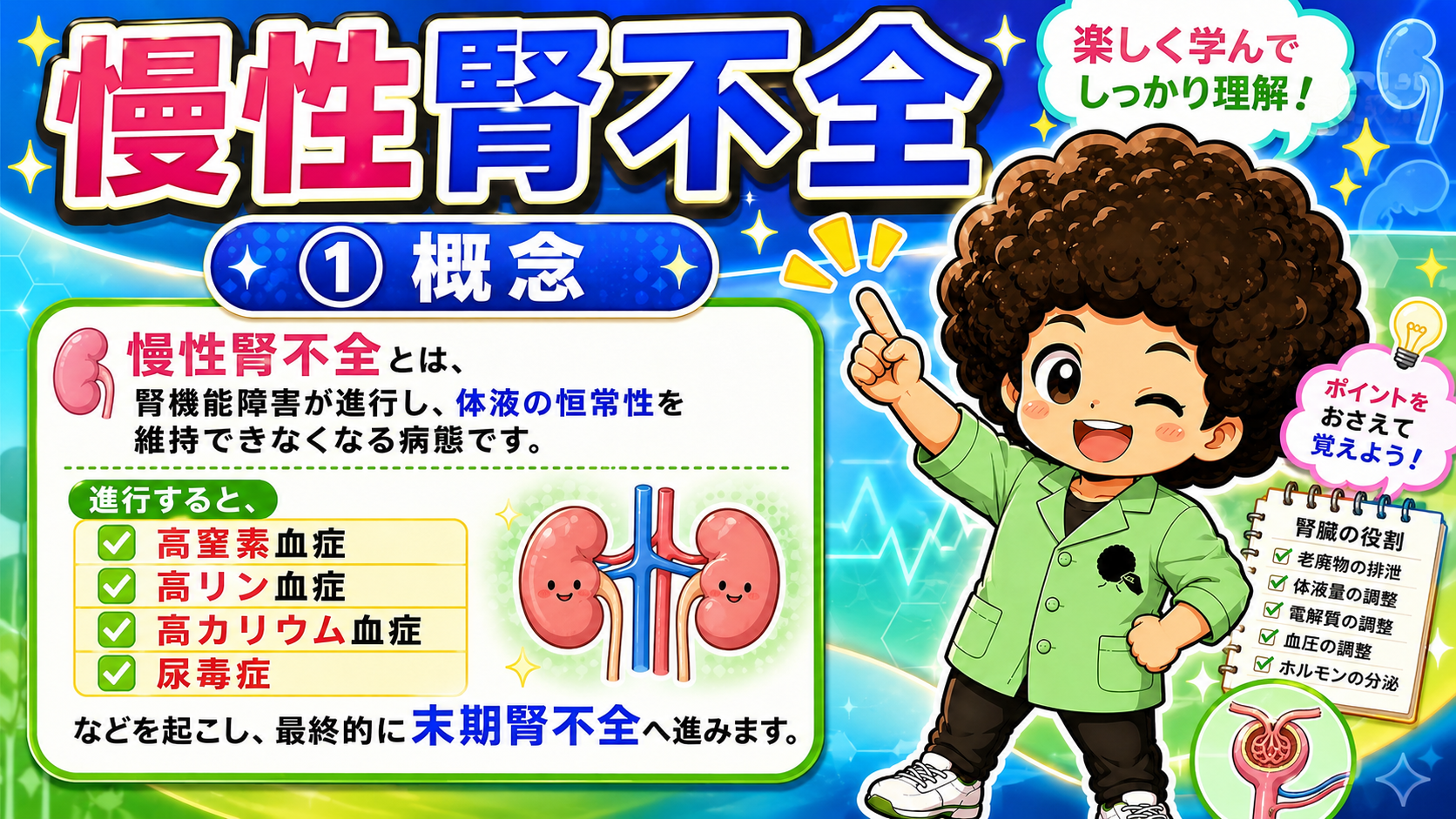慢性腎不全の概念：腎機能障害の進行と腎臓の役割