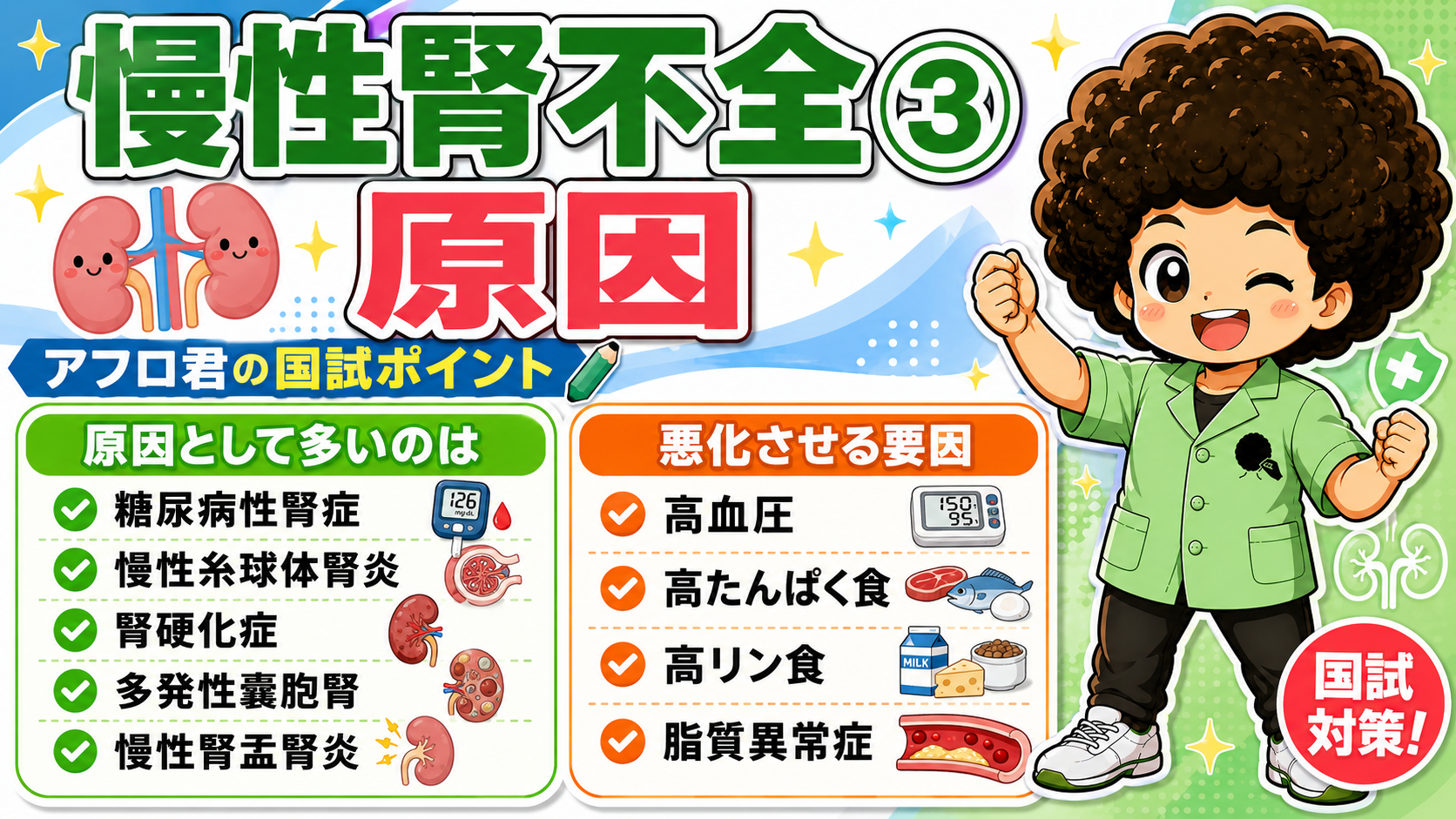 慢性腎不全の原因として多い疾患と悪化させる要因