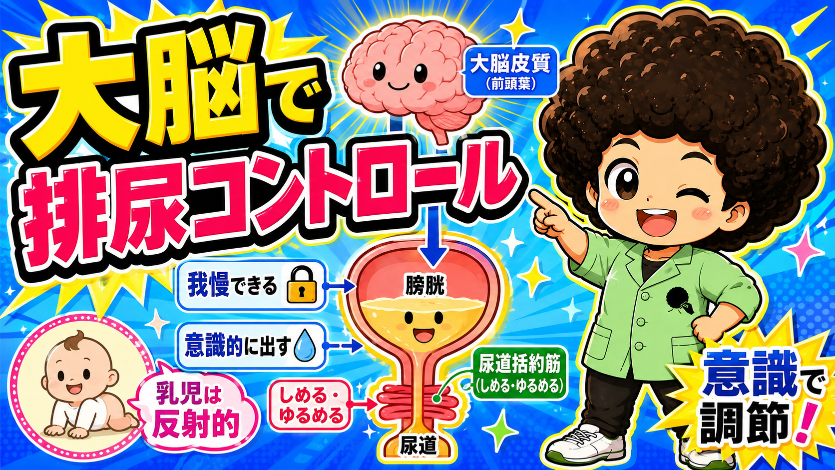 大脳皮質（前頭葉）が排尿反射を抑制・調節する