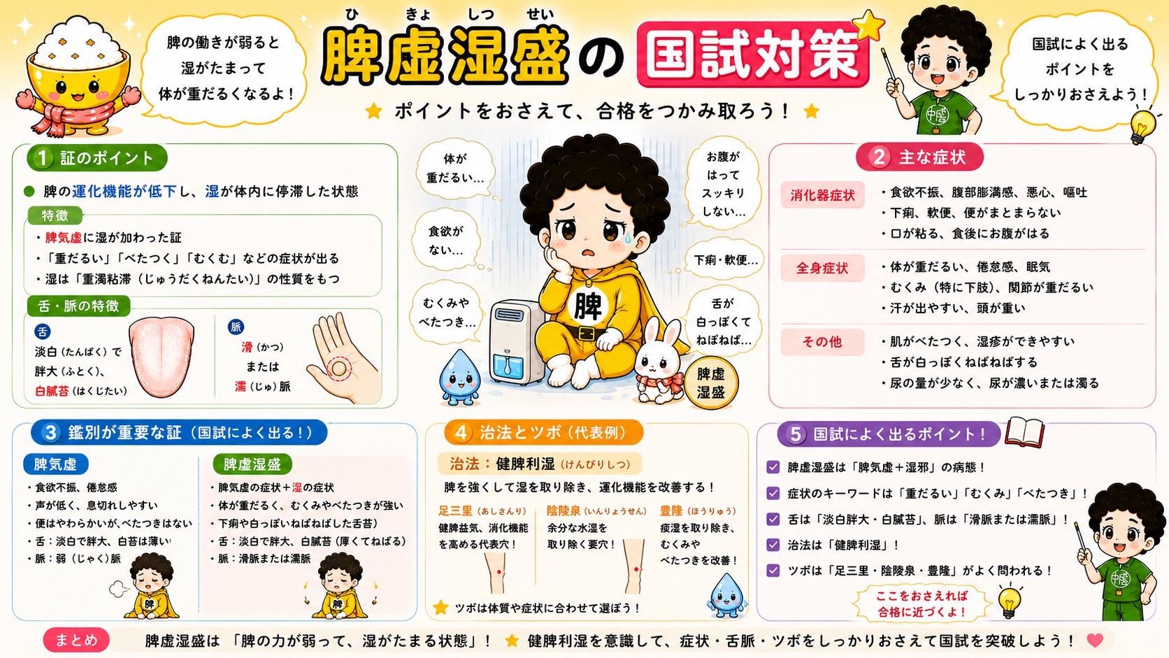 脾気虚と脾虚湿盛の鑑別。湿の症状・白膩苔・滑/濡脈があれば脾虚湿盛