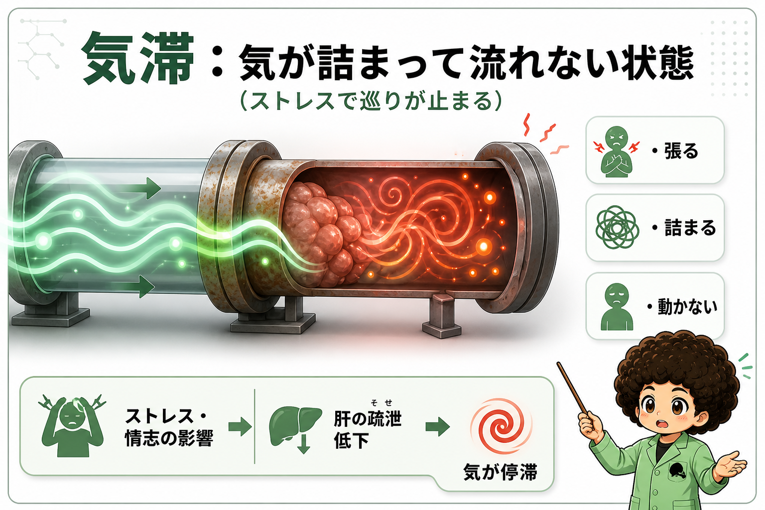 国試ポイント：気滞＝張る・イライラ、気虚との鑑別