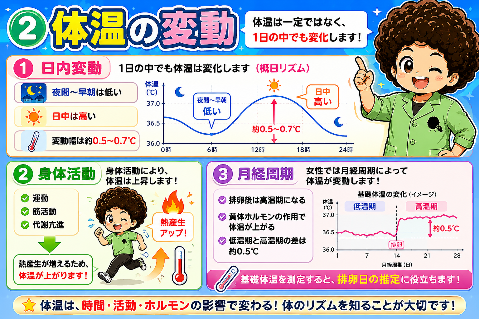 体温の日内変動・身体活動・月経周期による変動