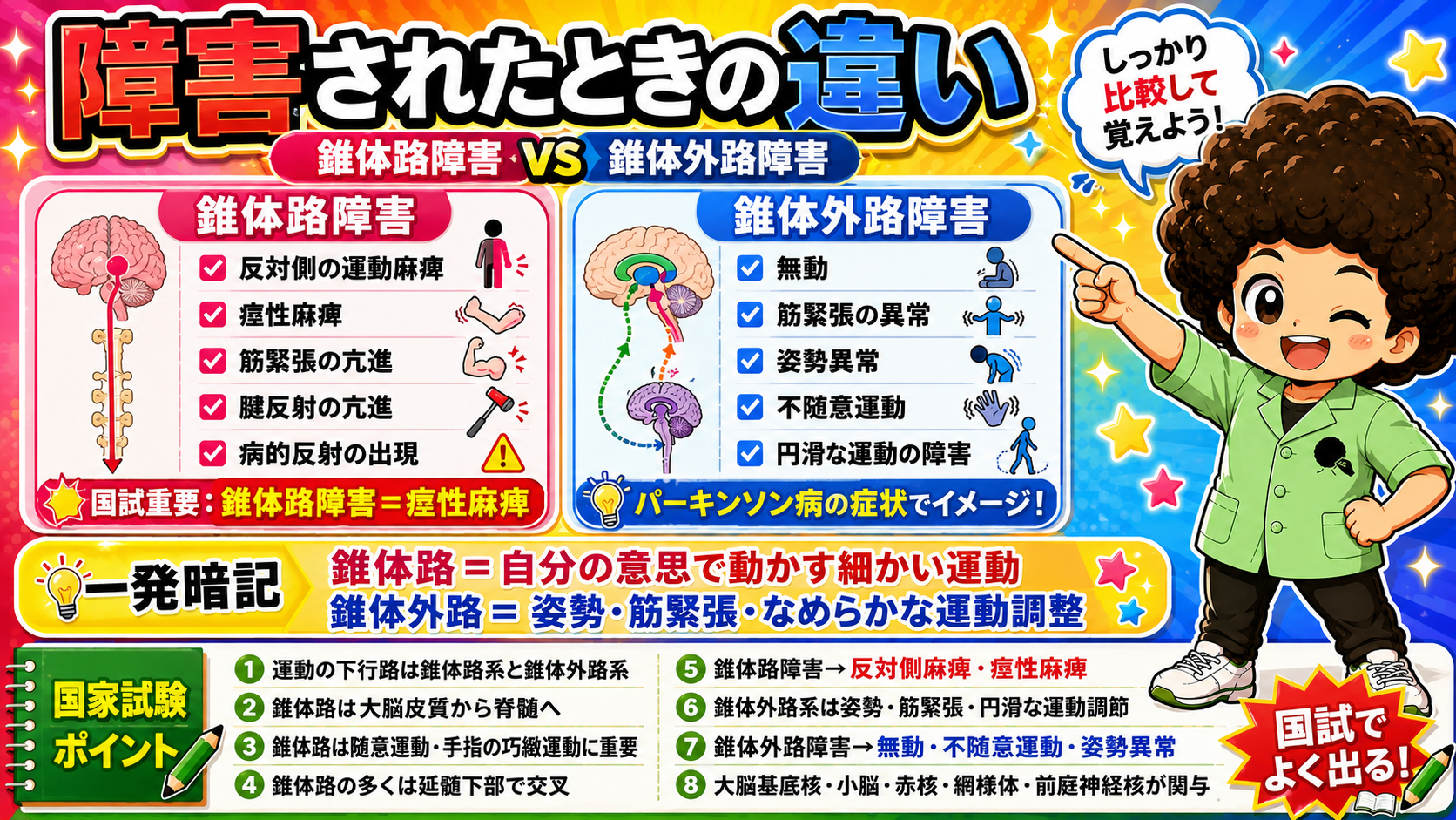 錐体路障害 vs 錐体外路障害の比較
