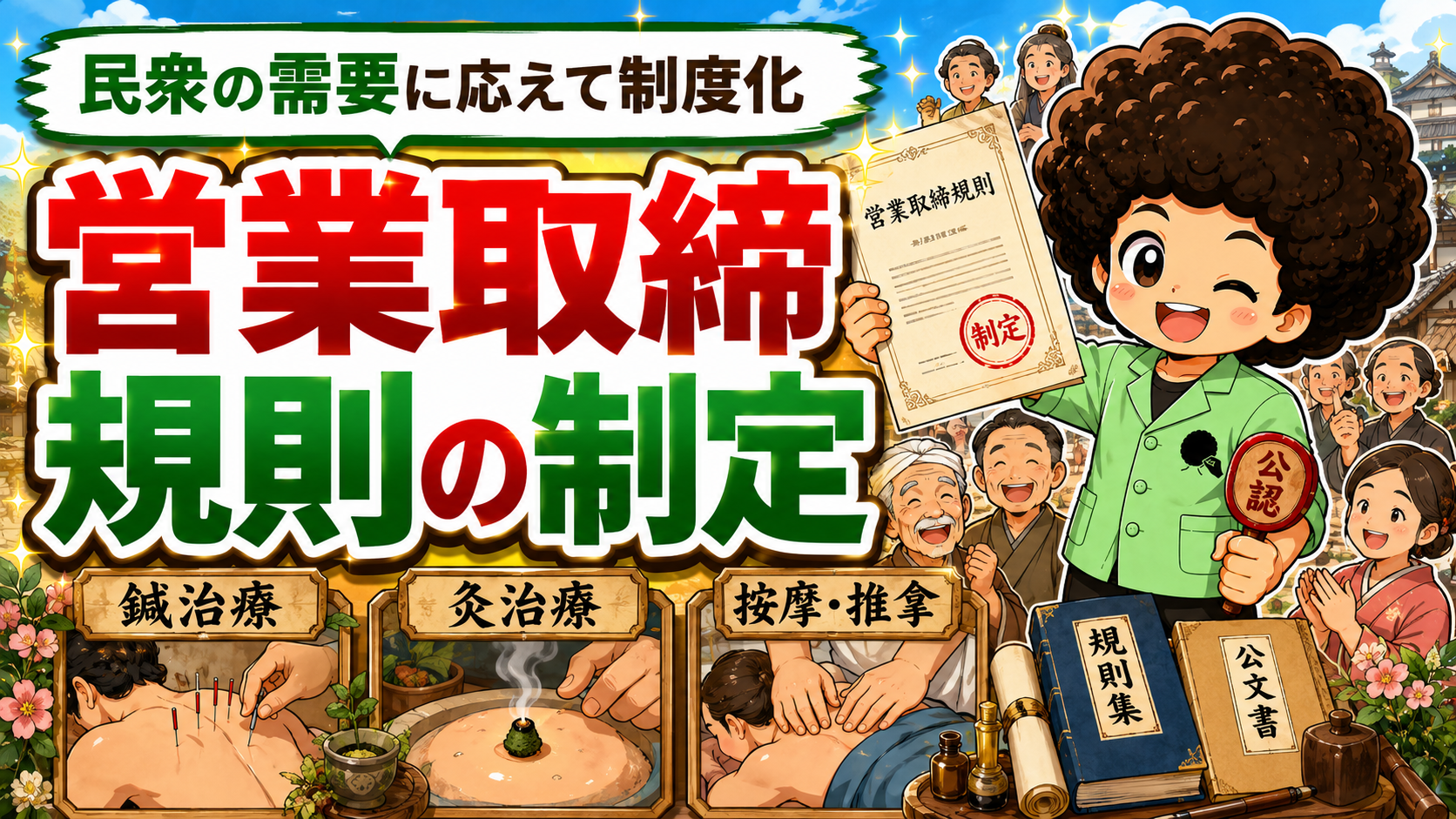 民衆の需要に応えて制度化＝営業取締規則の制定（鍼治療・灸治療・按摩）