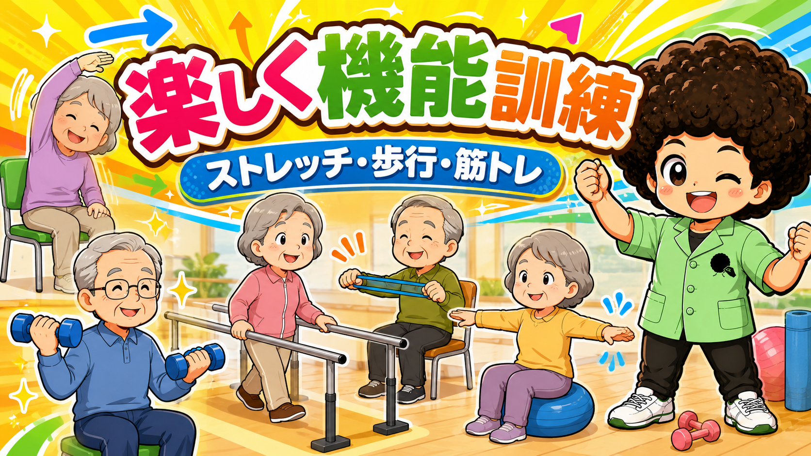 楽しく機能訓練——ストレッチ・歩行・筋トレを集団でも個別でも