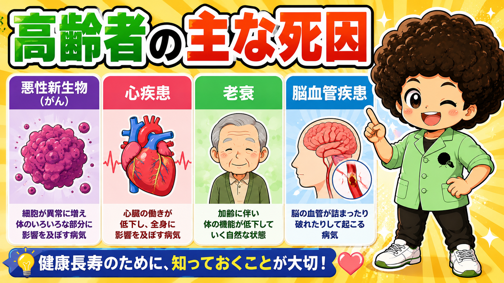 高齢者の主な死因（悪性新生物・心疾患・老衰・脳血管疾患）