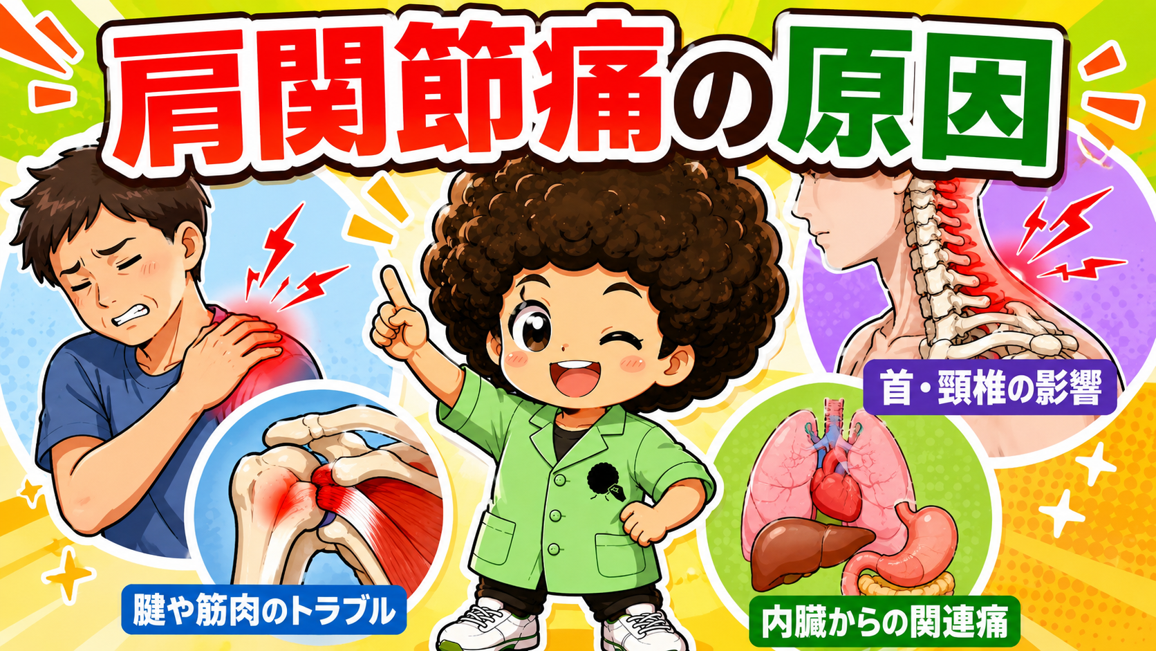 肩関節痛の原因は「腱や筋肉」「首・頸椎」「内臓からの関連痛」の3方向