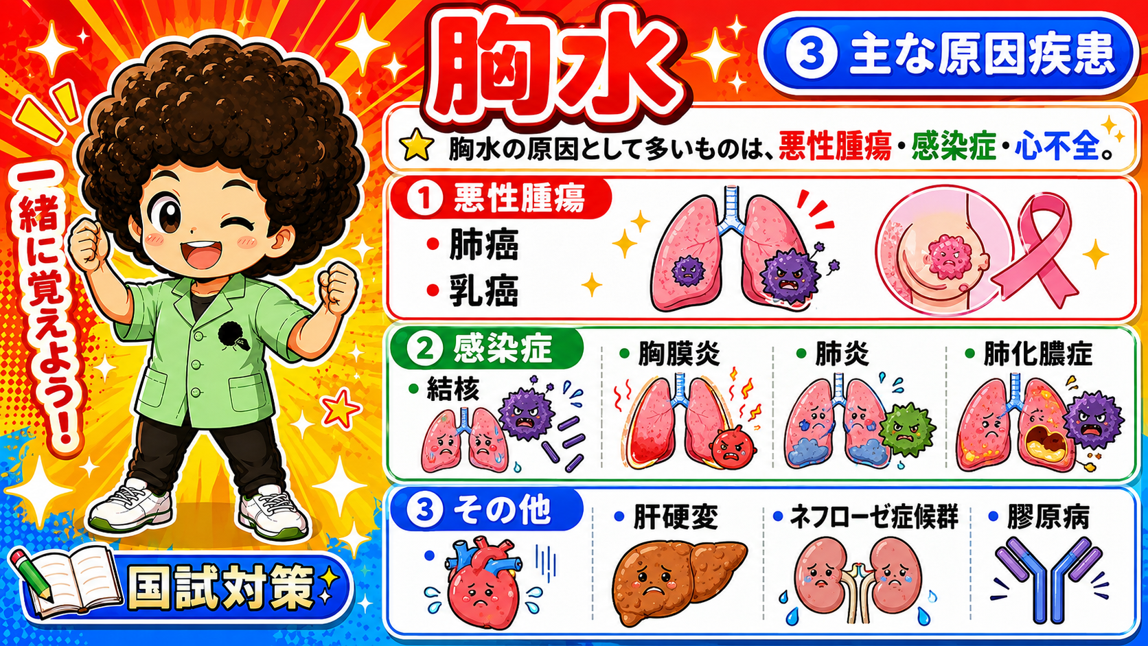胸水の主な原因疾患（悪性腫瘍・感染症・その他）