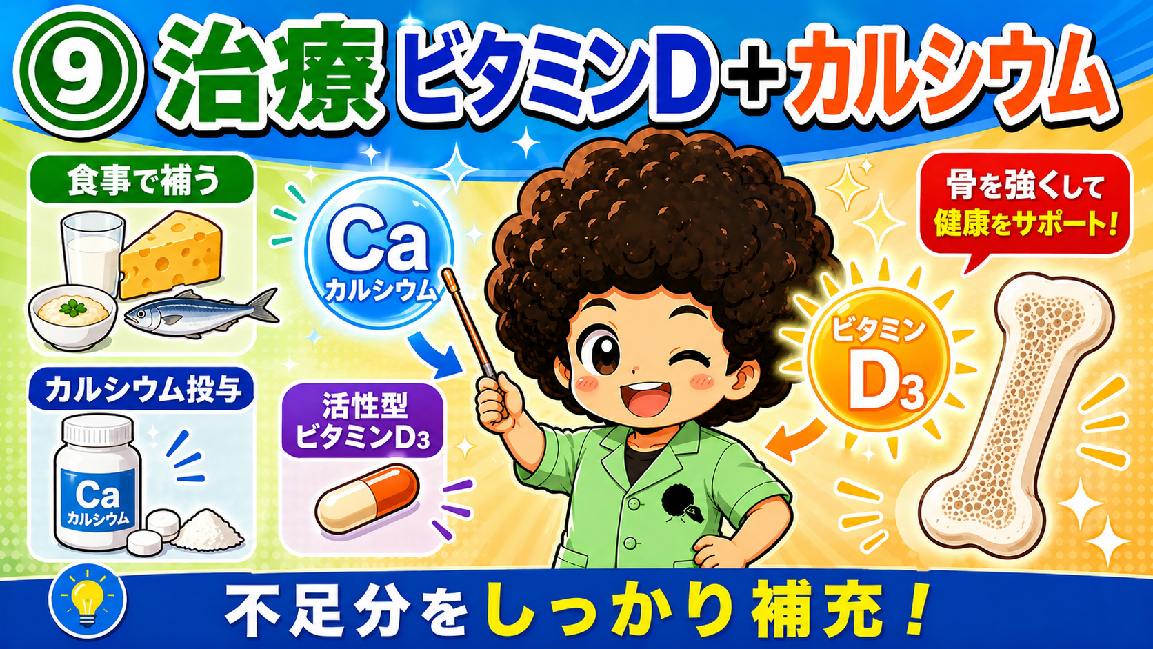 治療はビタミンD＋カルシウムの補充が基本