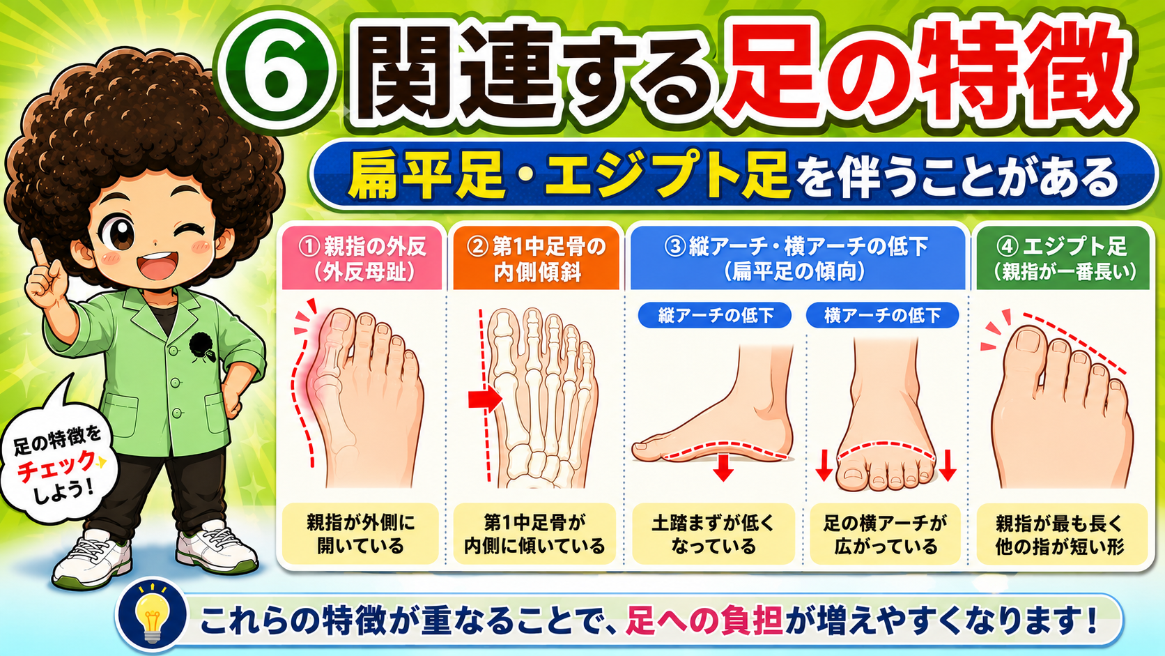 扁平足・エジプト足など関連する足の特徴