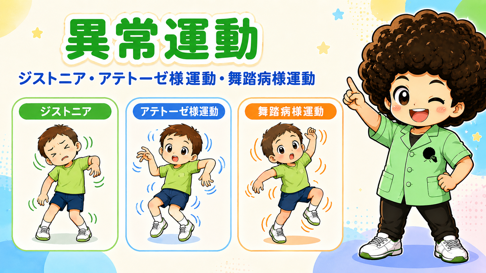 異常運動：ジストニア・アテトーゼ様運動・舞踏病様運動