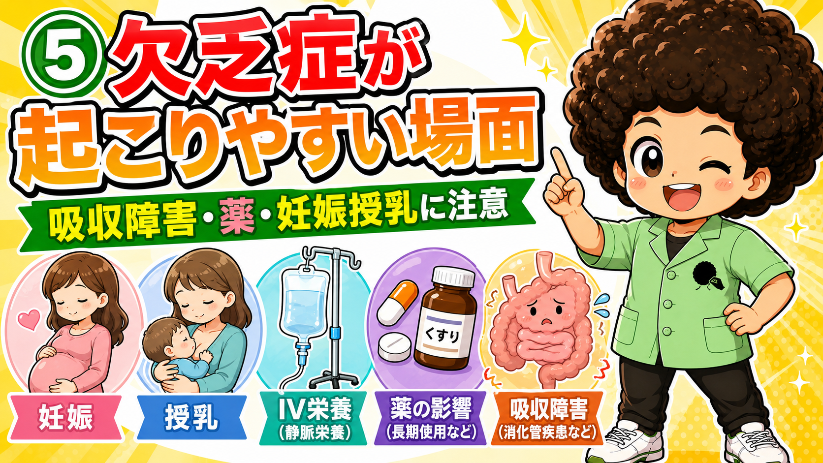 妊娠・授乳・静脈栄養・薬・吸収障害では欠乏症が起こりやすい