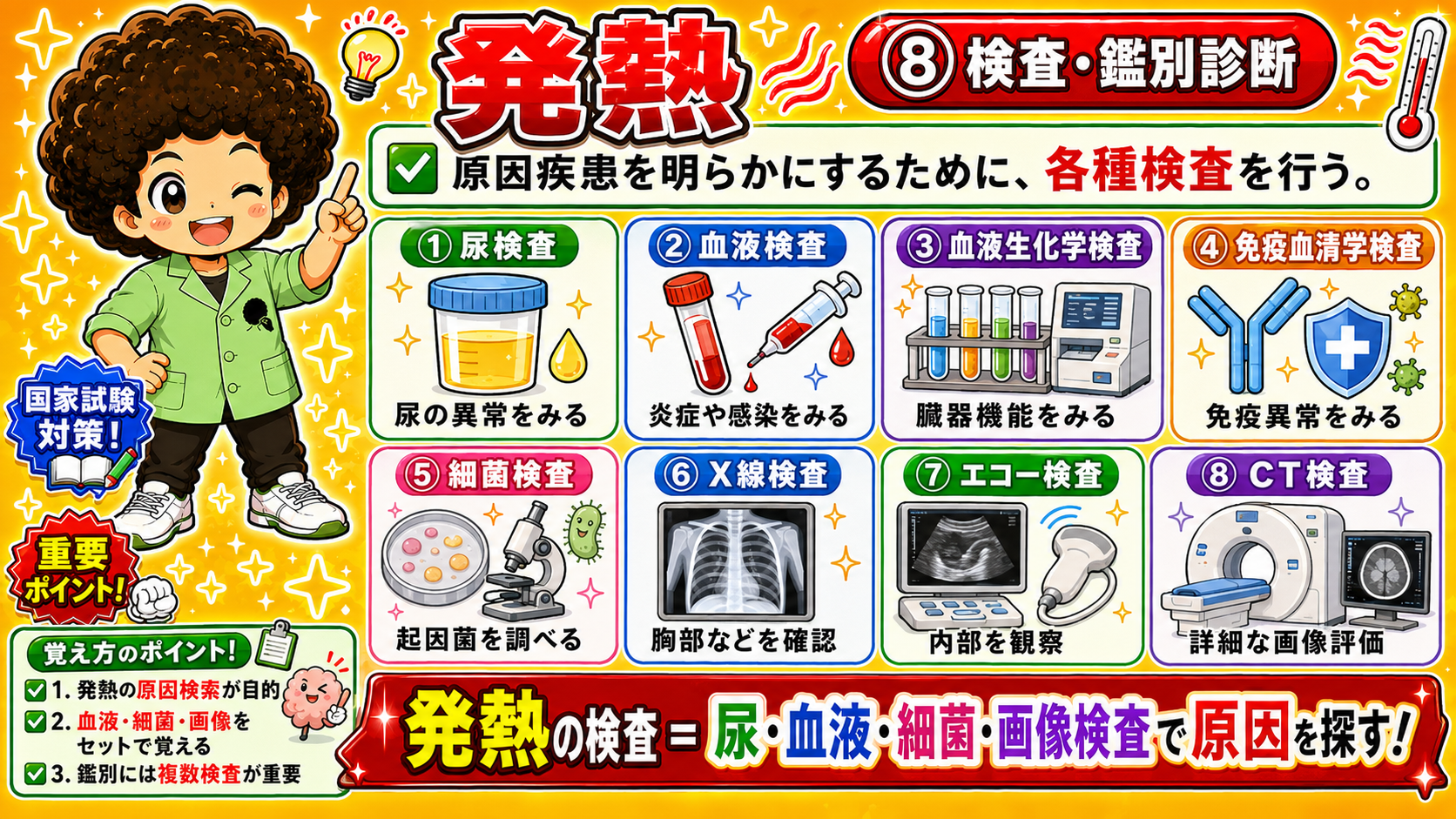 発熱の検査＝尿・血液・細菌・画像検査で原因を探す