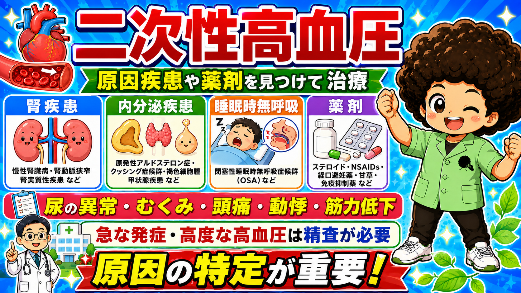二次性高血圧の4分類。原因の特定が重要