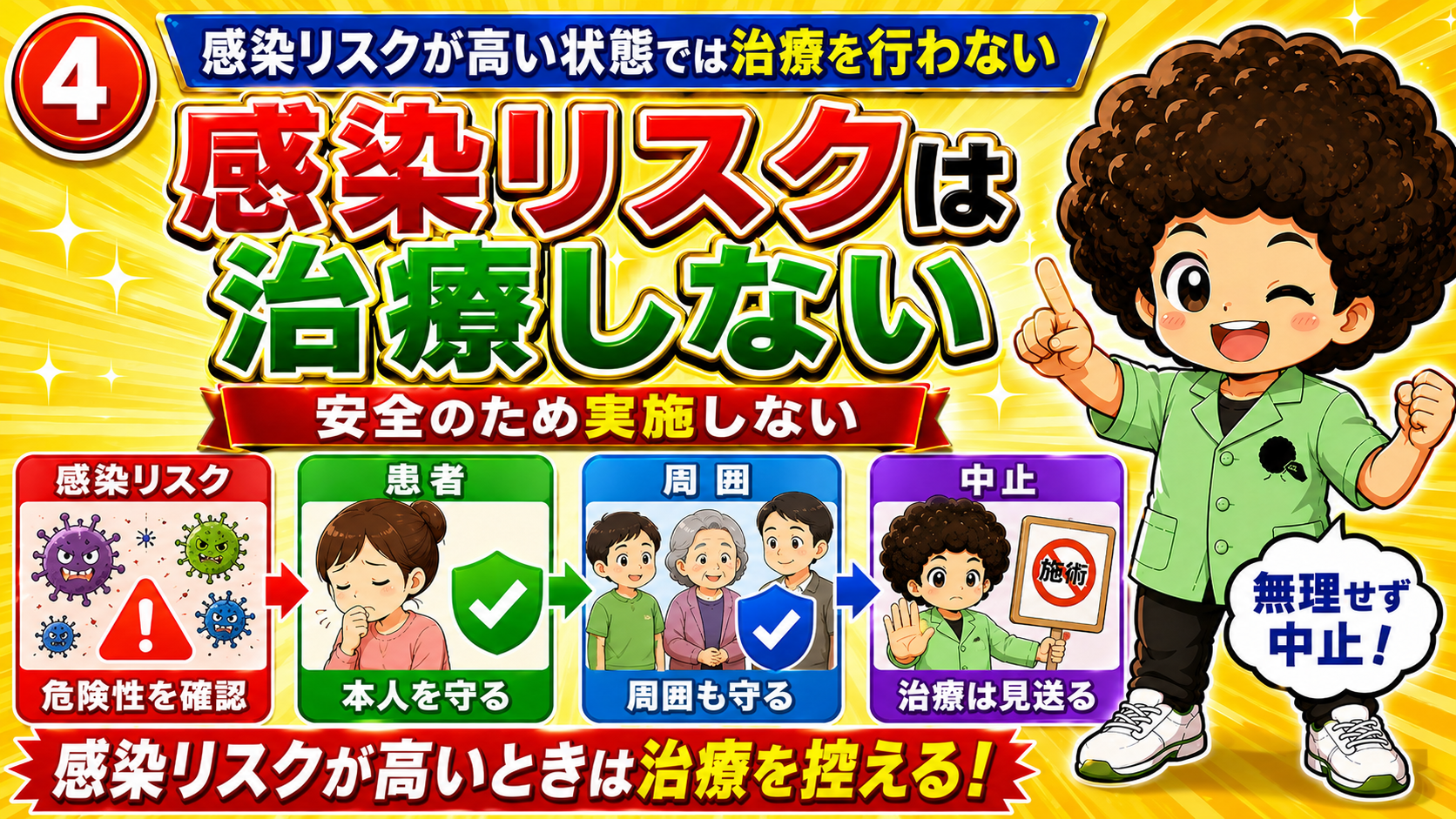 感染リスクが高いときは本人と周囲を守るため施術を見送る