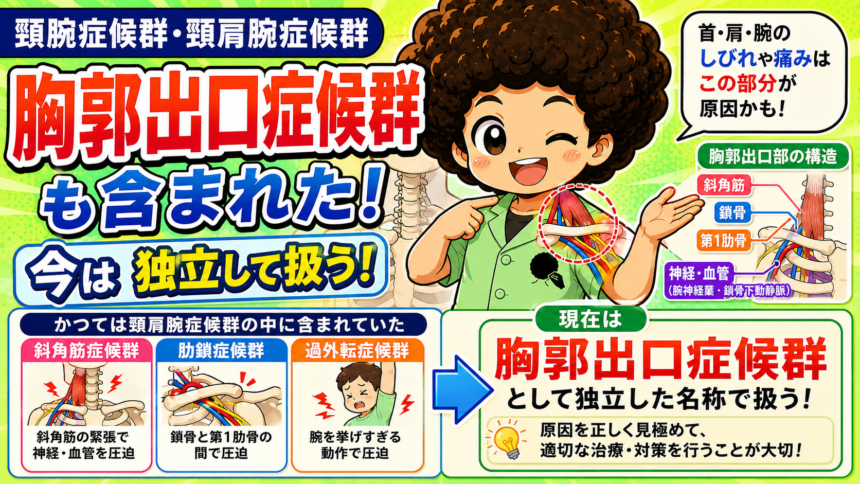 斜角筋・肋鎖・過外転症候群は現在まとめて胸郭出口症候群として独立して扱う