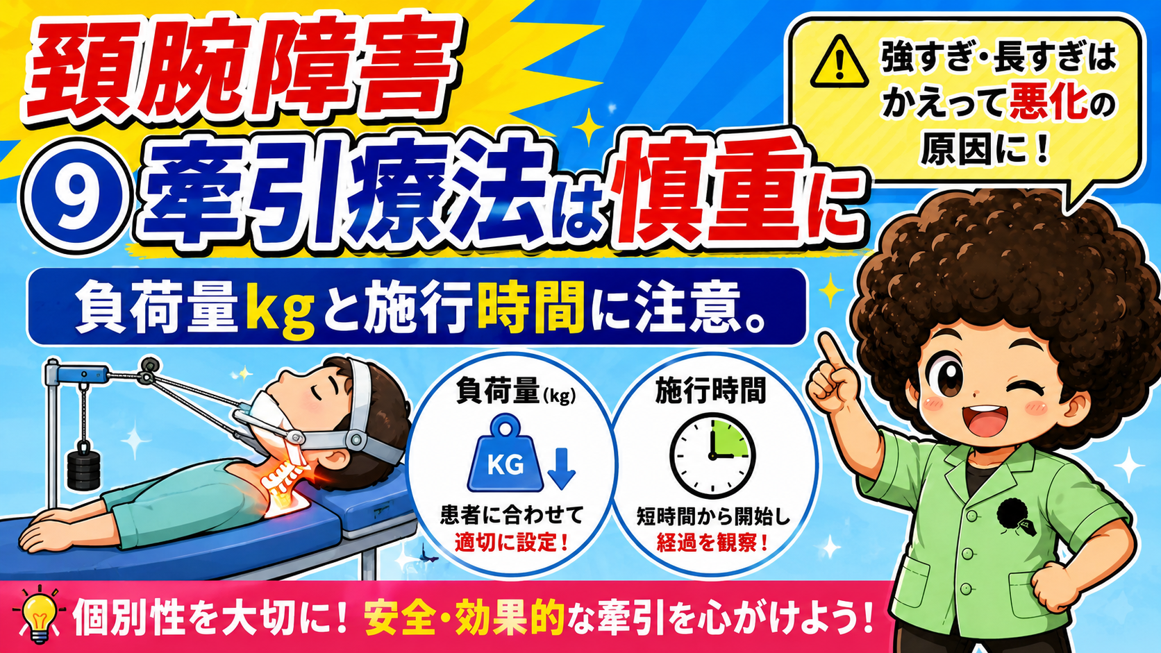 牽引療法は負荷量kgと施行時間に注意する