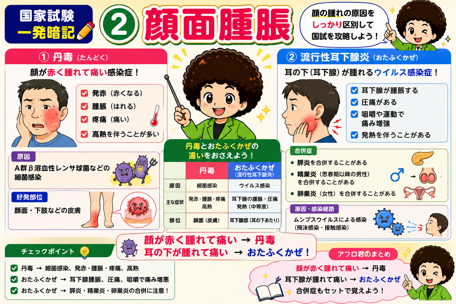 顔面腫脹の鑑別（丹毒とおたふくかぜ）