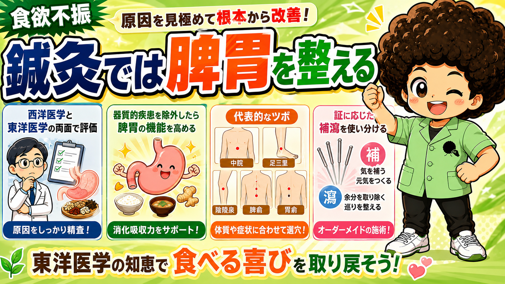 鍼灸では脾胃を整える。代表穴と補瀉の使い分け