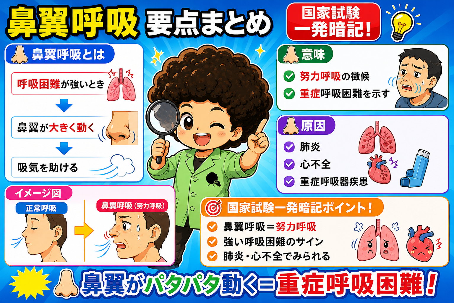 鼻翼呼吸のしくみと、努力呼吸＝重症呼吸困難というサイン